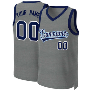 Maillot de basket-ball classique personnalisé gris foncé marine-blanc