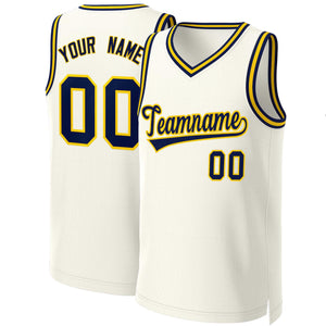 Maillot de basket-ball classique personnalisé kaki marine-jaune