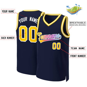 Maillot de basket-ball personnalisé, haut à la mode, dégradé classique, jaune-blanc marine