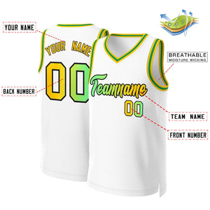 Maillot de basket-ball personnalisé, blanc, vert-noir, dégradé classique, hauts à la mode