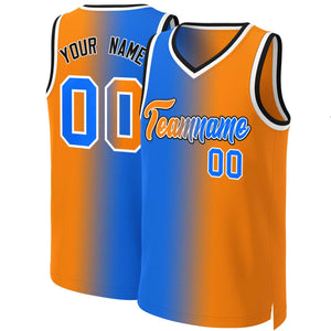 Maillot de basket-ball personnalisé, dégradé bleu Orange-blanc, hauts à la mode