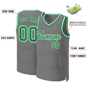 Maillot de basket-ball classique personnalisé gris foncé Kelly vert-blanc