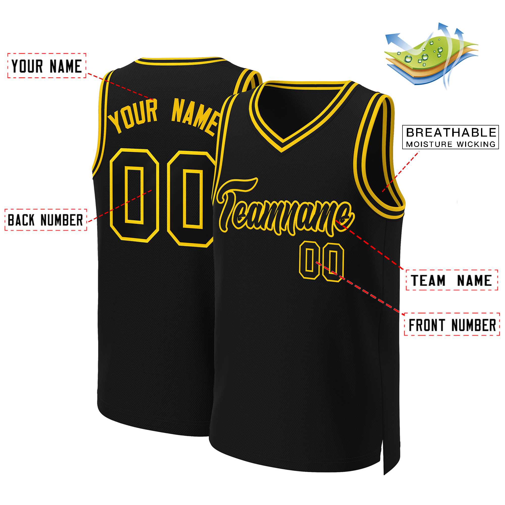 Custom Black Black-Yellow Classic Tops Basketball Jersey