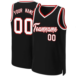 Maillot de basket-ball classique personnalisé noir blanc-rouge