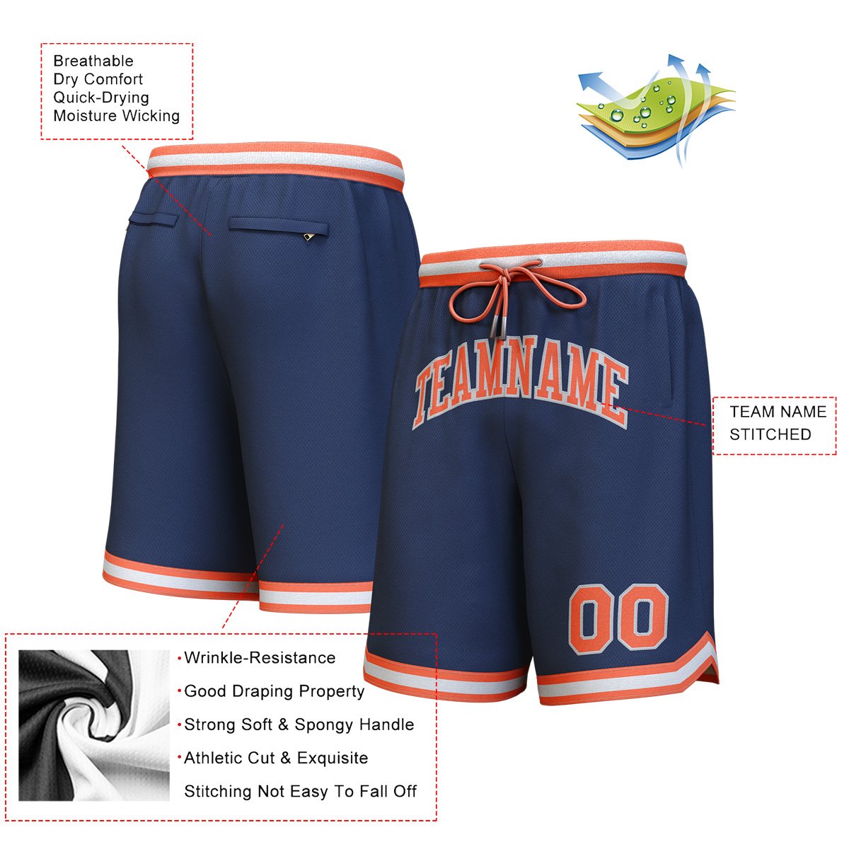 Custom Navy Orange-Gray Personalized Basketball Shorts