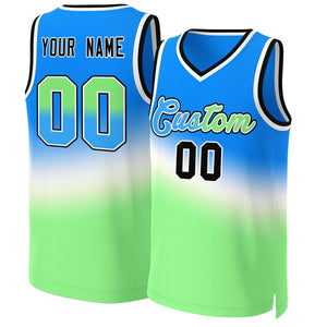 Maillot de basket-ball personnalisé, dégradé bleu vert-bleu, hauts à la mode, Slash