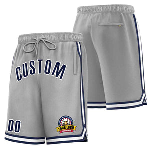 Short en maille de basket-ball de style classique gris marine-blanc personnalisé