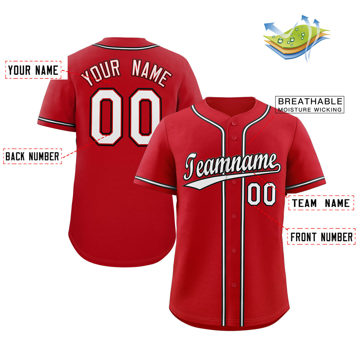 Custom Red White-Black Classic Style Authentic Baseball Jersey