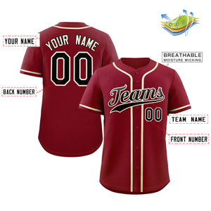 Custom Crimson Black-Cream Classic Style Authentic Baseball Jersey