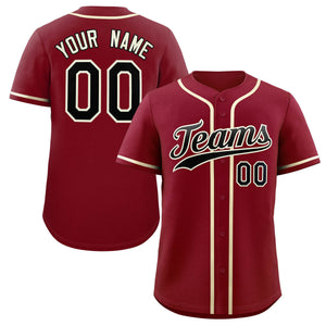 Custom Crimson Black-Cream Classic Style Authentic Baseball Jersey