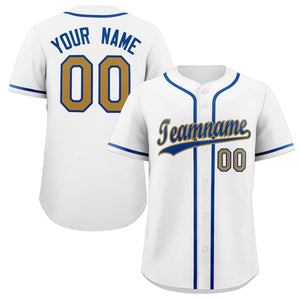 Maillot de baseball authentique de style classique blanc Royal-Old Gold personnalisé