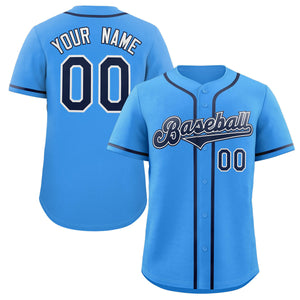 Custom Powder Blue Navy-White Classic Style Authentic Baseball Jersey