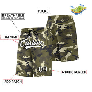 Short de basket-ball camouflage noir, vert, blanc, personnalisé