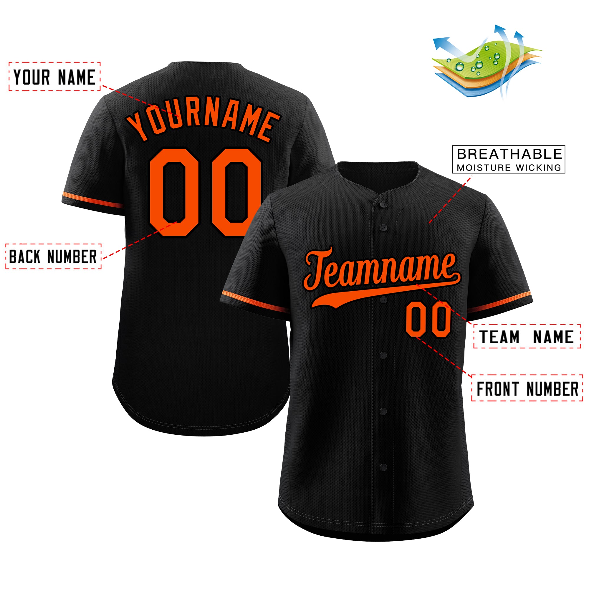 Maillot de baseball authentique de style classique noir orange personnalisé