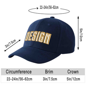 Casquette de baseball personnalisée bleu marine-vieil or incurvée avec avant-toit et design sportif