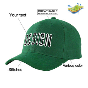 Casquette de baseball personnalisée, vert, noir et blanc, design sportif, avec avant-toit incurvé