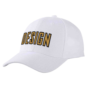 Custom White Old Gold-Black Curved Eaves Sport Design Baseball Cap