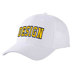 Casquette de baseball personnalisée blanche jaune-marine incurvée Eaves Sport Design