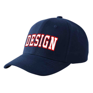 Custom Navy White-Red Curved Eaves Sport Design Baseball Cap