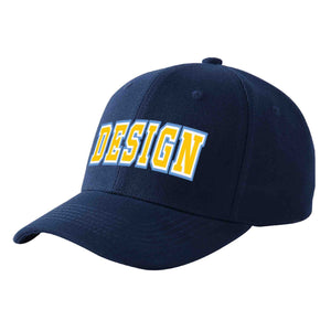 Custom Navy Gold-White Curved Eaves Sport Design Baseball Cap