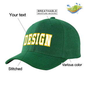 Custom Green White-Gold Curved Eaves Sport Design Baseball Cap