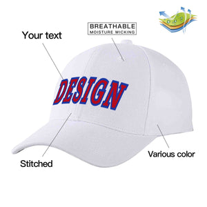 Custom White Red-Royal Curved Eaves Sport Design Baseball Cap