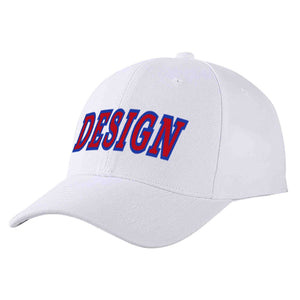 Custom White Red-Royal Curved Eaves Sport Design Baseball Cap