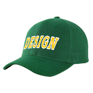 Custom Green Gold-White Curved Eaves Sport Design Baseball Cap