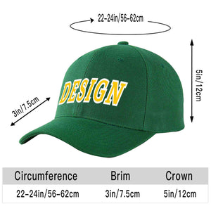 Custom Green Gold-White Curved Eaves Sport Design Baseball Cap