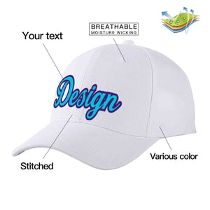 Custom White Light Blue-Purple Curved Eaves Sport Design Baseball Cap