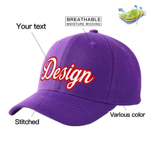 Custom Purple White-Red Curved Eaves Sport Design Baseball Cap