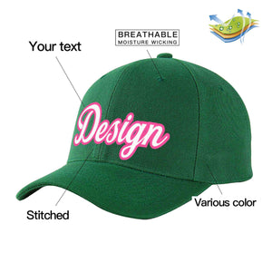 Custom Green White-Pink Curved Eaves Sport Design Baseball Cap