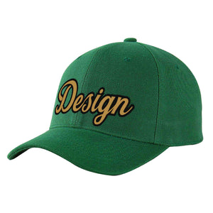 Custom Green Old Gold-Black Curved Eaves Sport Design Baseball Cap