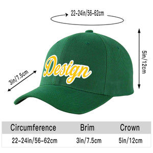 Custom Green Gold-White Curved Eaves Sport Design Baseball Cap