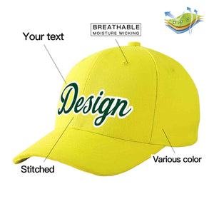 Casquette de baseball incurvée personnalisée jaune vert-blanc avec avant-toit