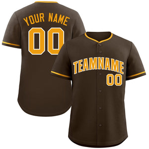 Custom Brown Gold-White Classic Style Authentic Baseball Jersey