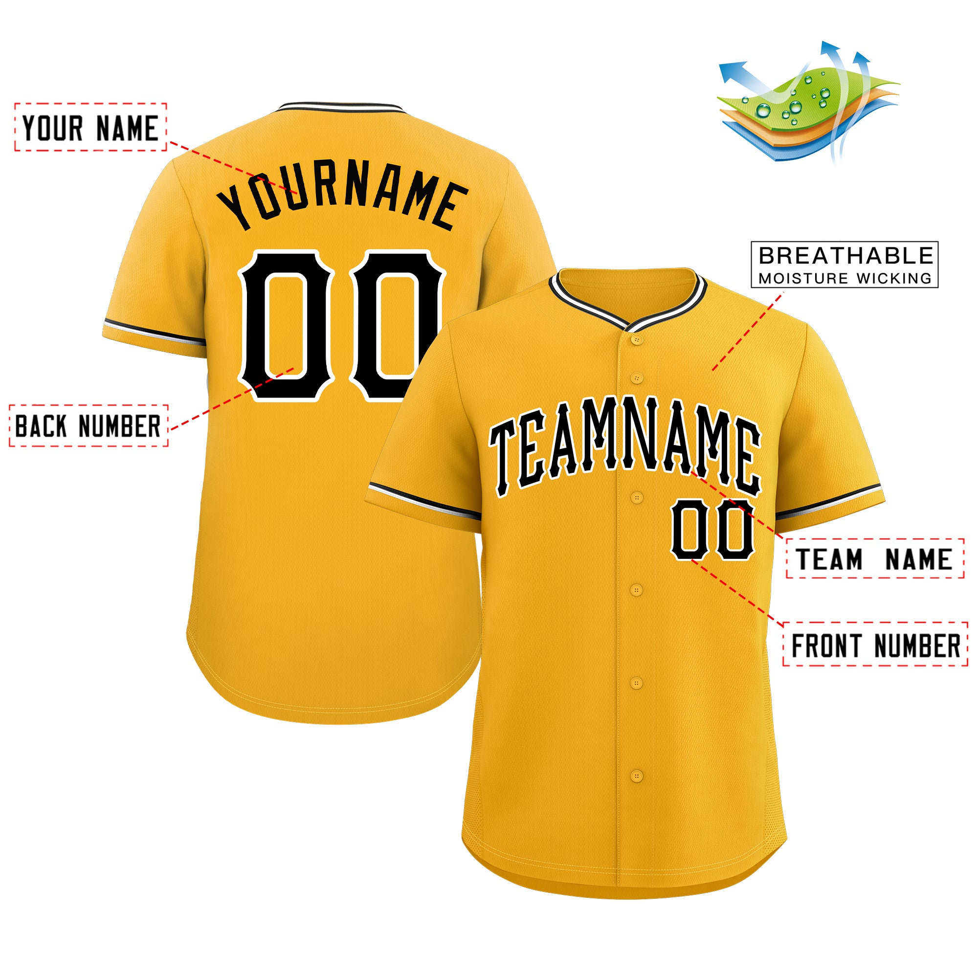 Custom Gold Black-White Classic Style Authentic Baseball Jersey