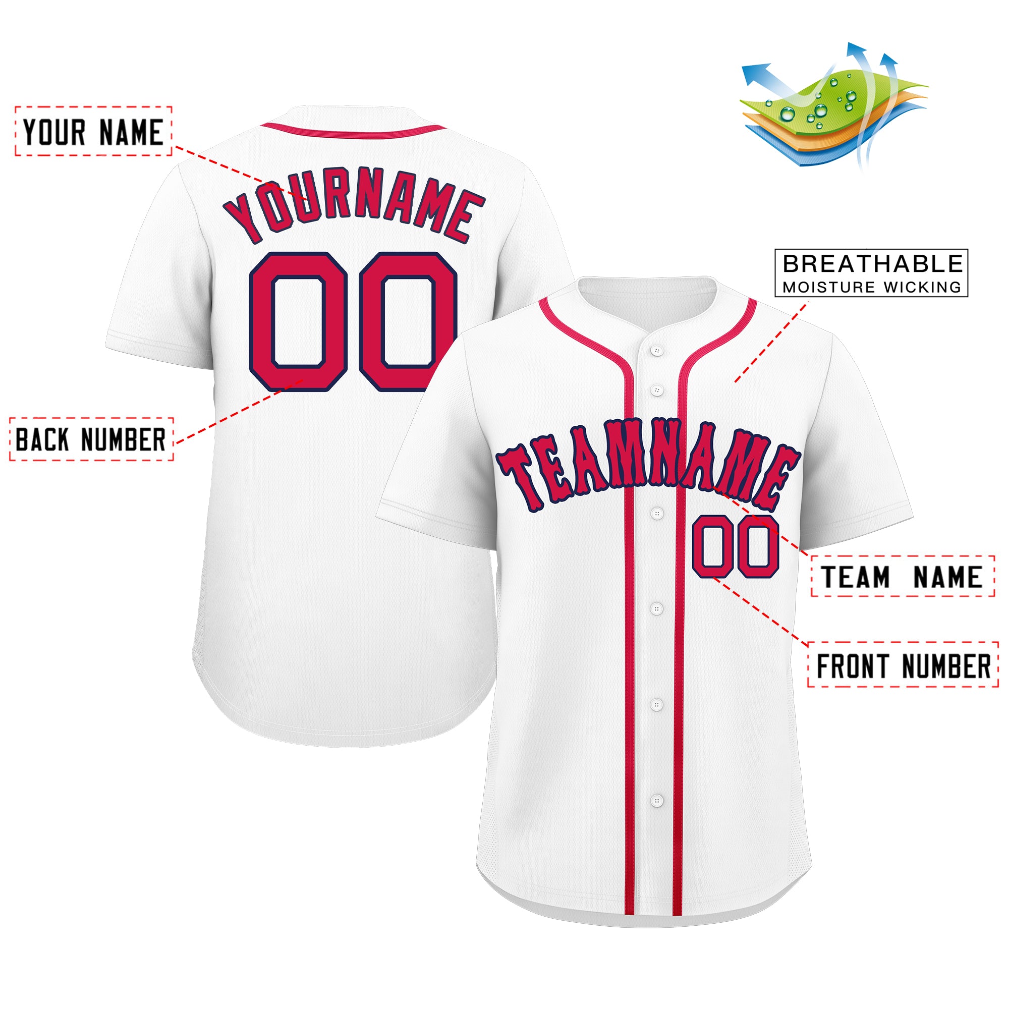 Custom White Red-Navy Classic Style Authentic Baseball Jersey