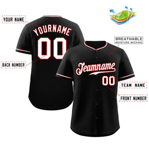 Maillot de baseball authentique de style classique noir blanc-rouge personnalisé