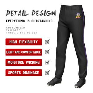 Pantalon de baseball pull-up extensible, coupe classique, personnalisé, noir, violet