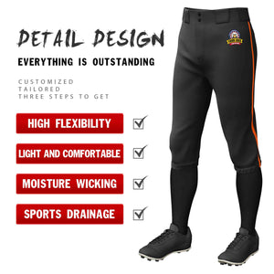 Pantalon de baseball personnalisé noir orange, coupe classique, culotte d'entraînement extensible