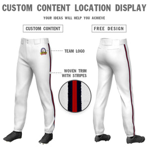 Pantalon de baseball à traction extensible, coupe classique, personnalisé, blanc, marine, rouge-marine