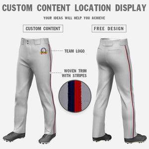 Custom Gray Navy-Red Classic Fit Stretch Practice Loose-fit Baseball Pants