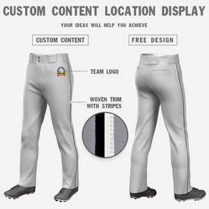 Custom Gray Black-White Classic Fit Stretch Practice Loose-fit Baseball Pants