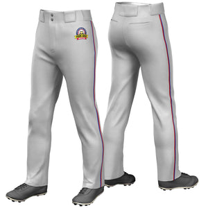 Custom Gray Royal-Red Classic Fit Stretch Practice Loose-fit Baseball Pants