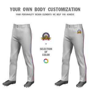 Custom Gray Royal-Red Classic Fit Stretch Practice Loose-fit Baseball Pants