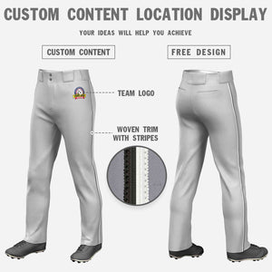 Custom Gray Dark Gray-White Classic Fit Stretch Practice Loose-fit Baseball Pants