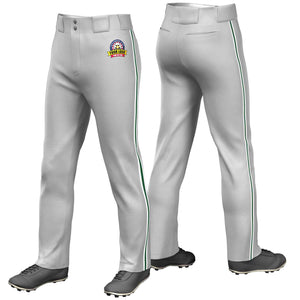 Custom Gray White Green-White Classic Fit Stretch Practice Loose-fit Baseball Pants