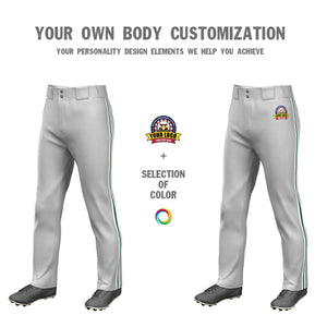 Custom Gray White Green-White Classic Fit Stretch Practice Loose-fit Baseball Pants