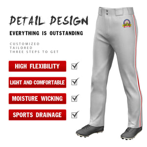 Pantalon de baseball coupe ample, coupe classique, extensible, personnalisé, gris, blanc, rouge-blanc